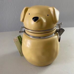 Yellowish/tan Hinged Ceramic Dog Treat Cannister